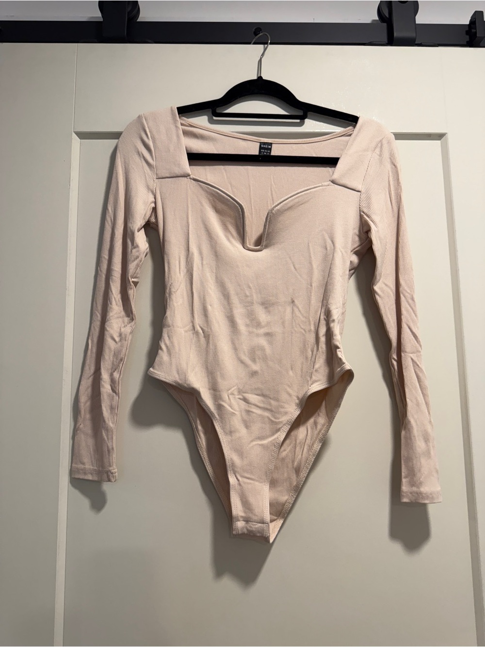 SHEIN Blush Long Sleeve Square Sweetheart Ribbed Bodysuit